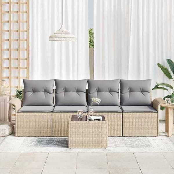 Trädgårdsmöbler - EXKLUSIVT HUS - Modulär - Beige och grå - Hållbar polyrotting - Stålram Beige och grå