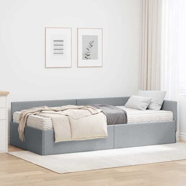 Maison Exclusive - Kulmasänky 2 osaa vaaleanharmaa 90 x 200 cm Ljusgrått
