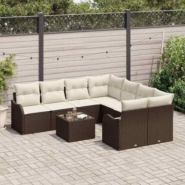 Maison Exclusive - 9-delars trädgårdsoff-set 8-sits Brown