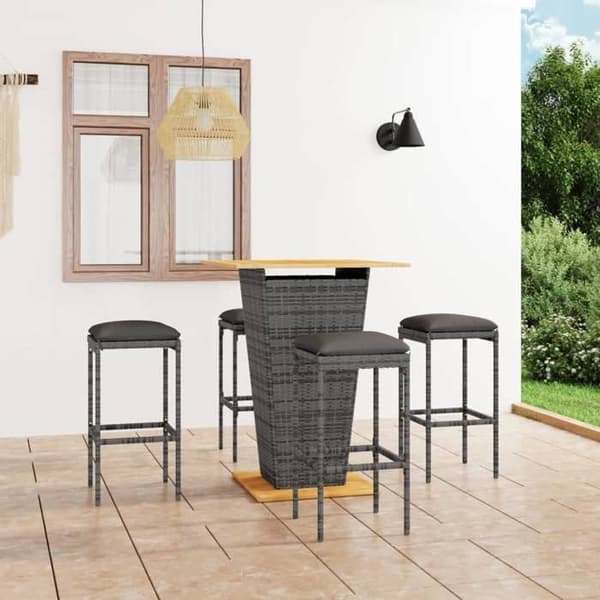 Maison Exclusive - Trädgårdsbarset 5 delar med kuddar, flätad resin, Grå Grå