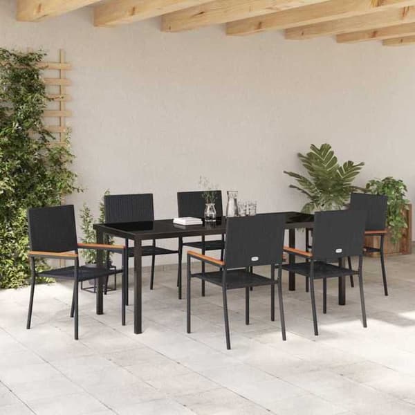 Maison Exclusive - 7 pc have spisebordssæt i sort polyrotin Svart