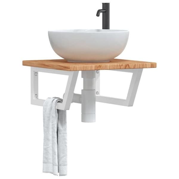 Væghylde til vask - MAISON EXCLUSIVE - Mod. 50 cm - Stål - Massivt egetræ - Pladsbesparende ophængt