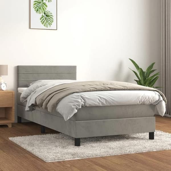 Maison Exclusive - Sängyn sälepohja ja vaaleanharmaa patja 90x200 cm Sametti