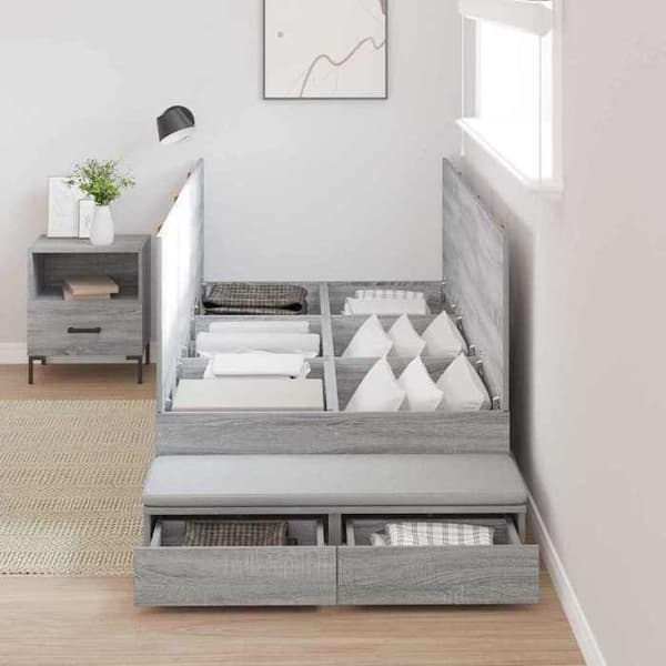 Maison Exclusive - Sängram med förvaring Grå Sonoma 90 cm Ingenjörsträ