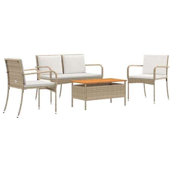 Maison Exclusive - Beige polyrottinkinen puutarhakalustesarja