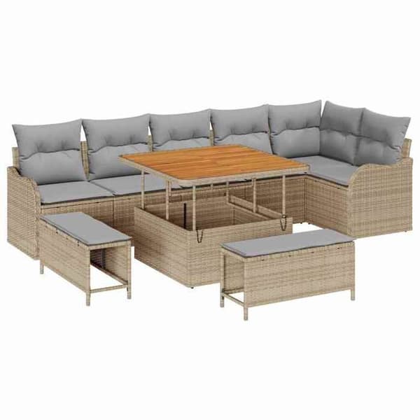 Lounge-soffor - MAISON EXCLUSIVE - 9-delars set - 8 platser - Polyrotin & akacia - Modulär design