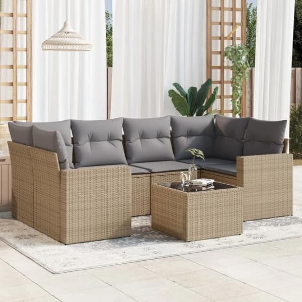 Maison Exclusive - Trädgårdsmöbler med kuddar 7 delar beige flätad resin beige