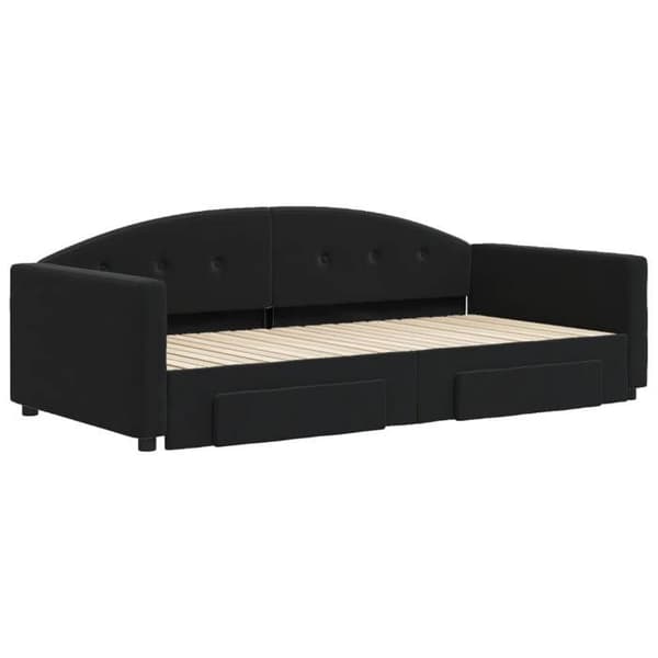 Sengeplads - MAISON EXCLUSIVE - Dagbed - Utræksseng 100x200 cm - 2 skuffer - Sort velour Svart