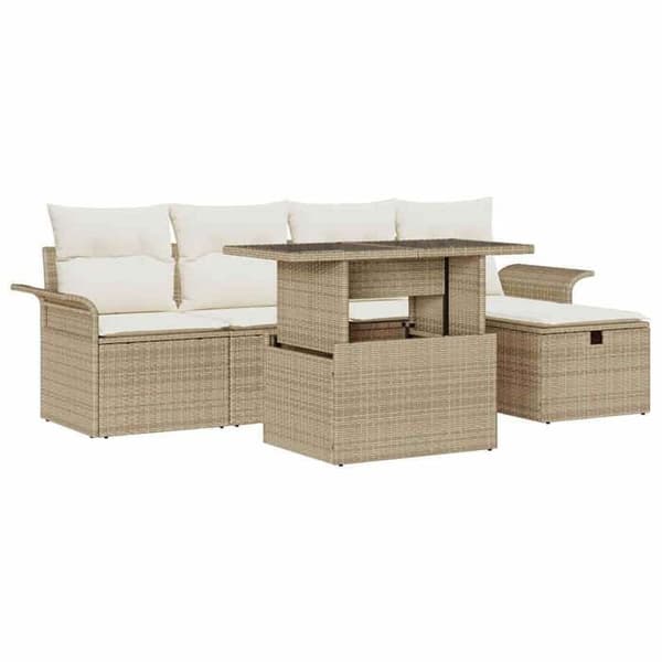 Maison Exclusive - 6-delars trädgårdsoffset i beige polyrotting beige