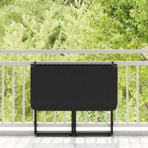 Fällbart trädgårdsbord - EXKLUSIV HEM - 90x51x75 cm - Flätad resin (polyrotin) - Stålram - Väggfäste Svart