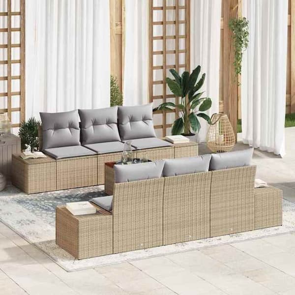 Havemøbel sæt - EKSKLUSIV HUS - Modulær - Beige og lys grå - UV-bestandig poly rattan - 7 dele Beige och ljusgrå