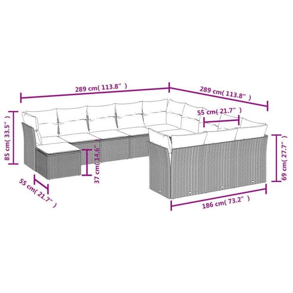 Maison Exclusive - Trädgårdsmöbler med kuddar 12 delar grå flätad resin