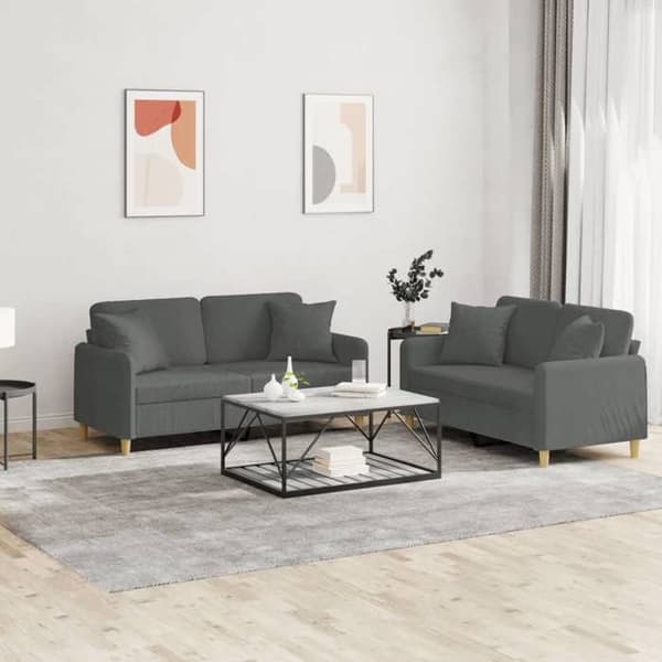 Maison Exclusive - Sæt af 2 sofaer med mørkegrå puder i stof