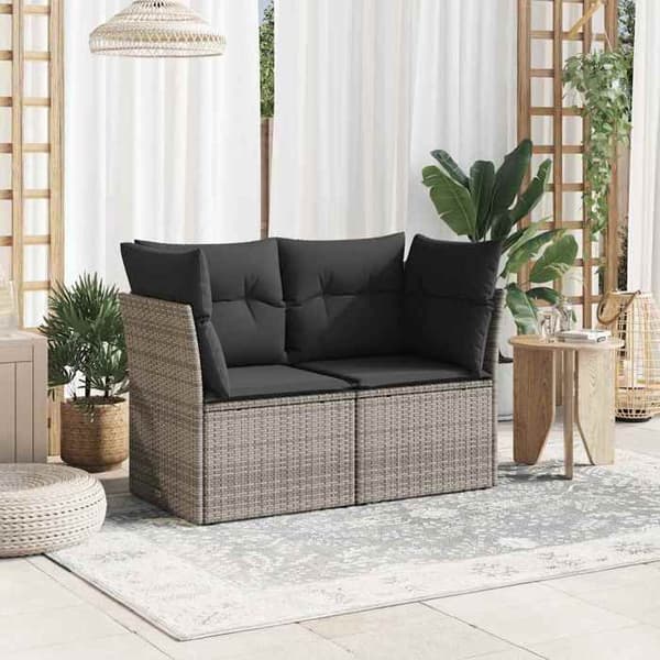 Maison Exclusive - Trädgårdssoffa 2 platser med grå kuddar i flätad resin