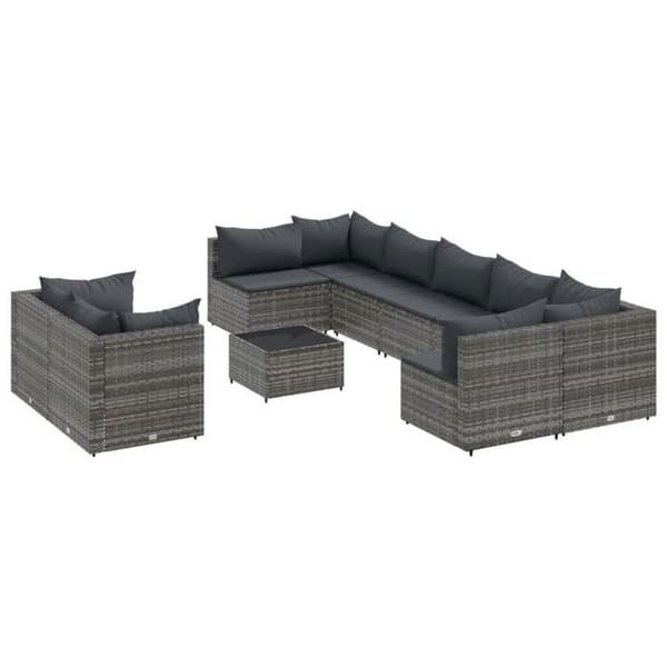Maison Exclusive - Trädgårdsmöbler med kuddar 10 delar grå flätad resin
