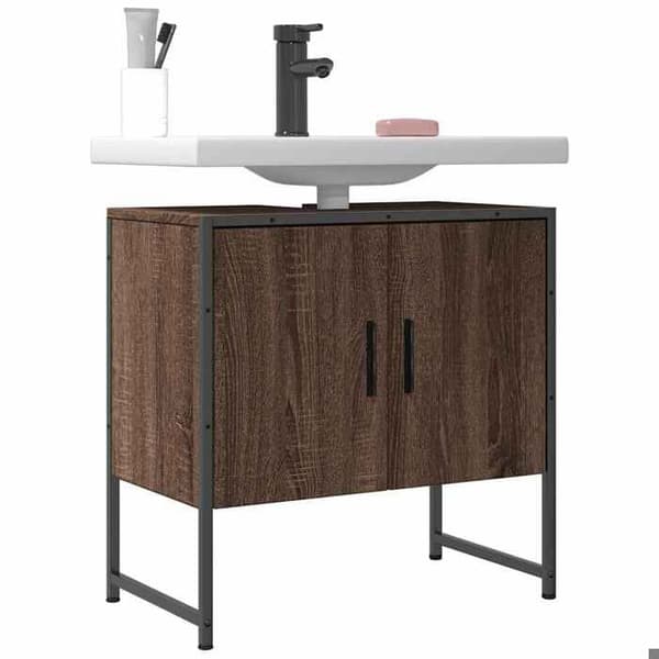 Maison Exclusive - Badeværelsesskab med vask, brunt egetræ 60x33x60 cm