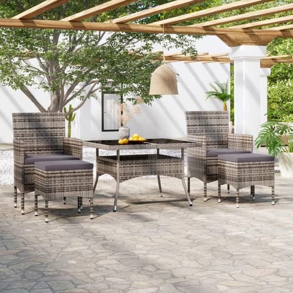 Maison Exclusive - Matgrupp för trädgård 5 delar flätad resin härdat glas Grå Grå