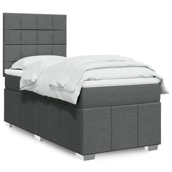 Maison Exclusive - Sengebund med lameller og madras Mørkegrå 90x190 cm Stof
