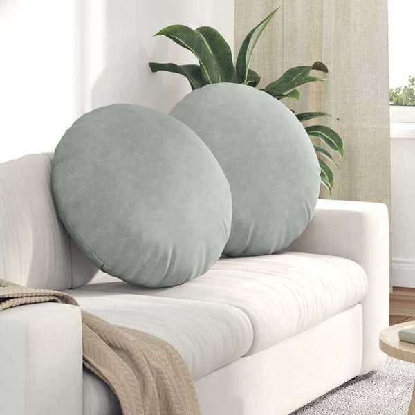 Sædehynder - EKSKLUSIV HUS - Sæt af 2 - Lys grå - Velour - Ø 40 x 13 cm Ljusgrått