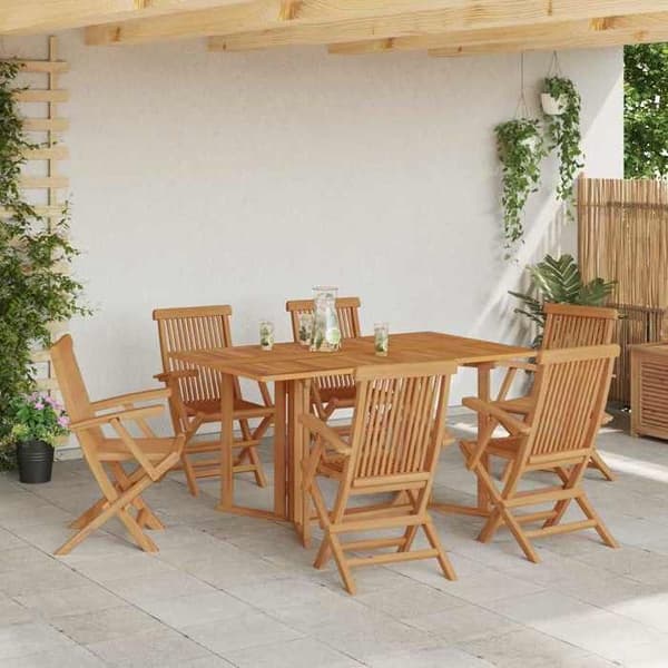 Havemøbler - EKSKLUSIVT HUS - 7 stk - Massiv teak - Rektangulær 150x90x75 cm - Brun brun
