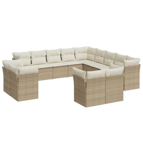 Maison Exclusive - Trädgårdsmöbler med kuddar 13 delar beige flätad resin