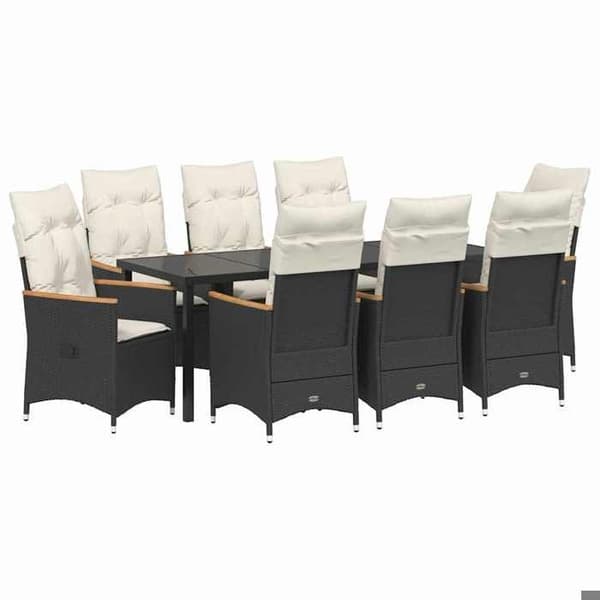Maison Exclusive - 9 pc have spisebordssæt i sort polyrotin Svart