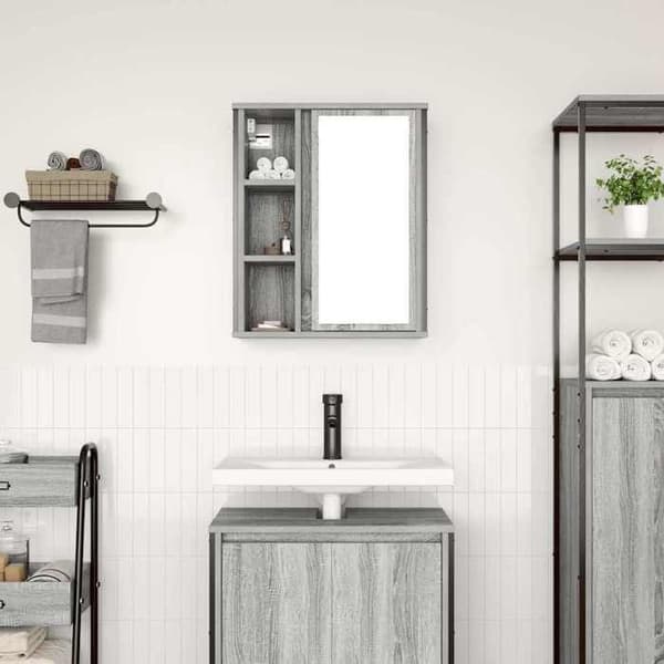 Maison Exclusive - Väggmonterad badrumsspegelskåp sonoma grå 50x21x60 cm