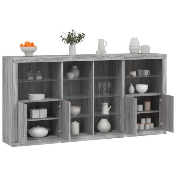 Maison Exclusive - Buffé med LED-lampor sonoma grå 202x37x100 cm