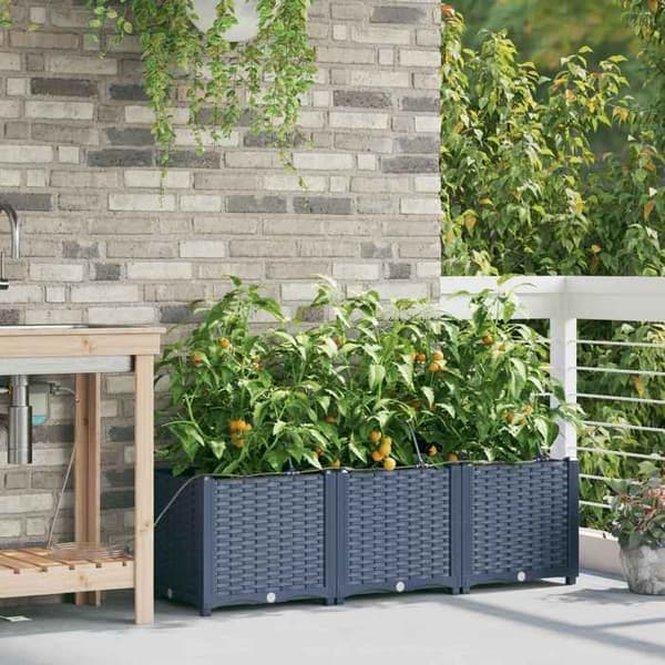 Jardiniär - EXKLUSIV HEM - 3 st - Grå - 120 x 40 x 37,5 cm - Hållbar polypropen Grå