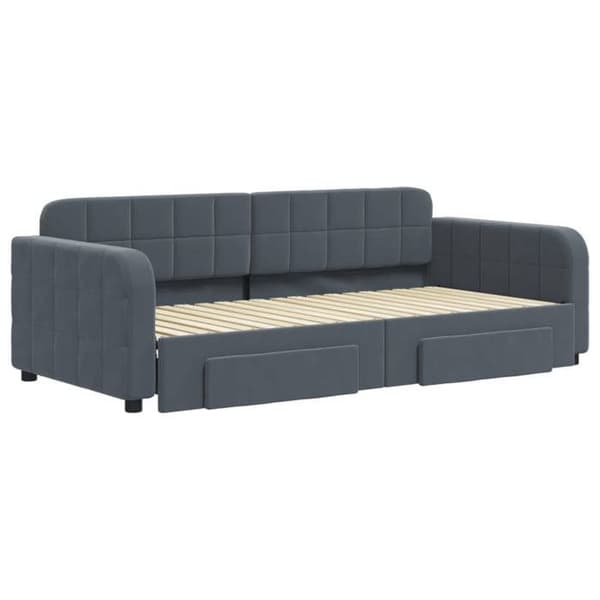 Seng til dagbrug - EKSKLUSIVT HUS - 90x190 cm - sovesofa - 2 skuffer - grå velour