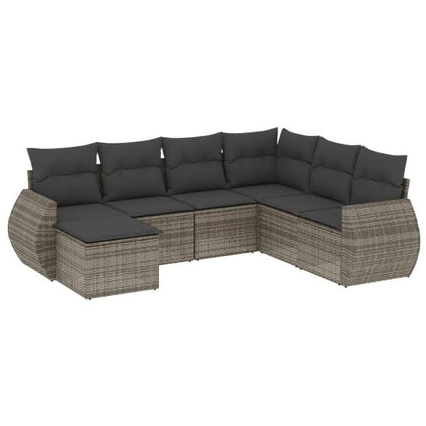 Maison Exclusive - Trädgårdsmöbler med kuddar 7 delar grå flätad resin