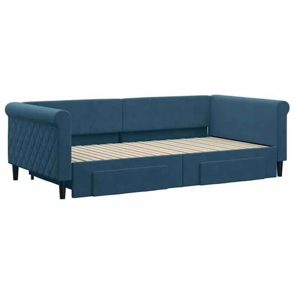 Päivävuode - EXCLUSIVE KOTI - 100x200 cm - sininen sametti - vuodevaatteet - 2 laatikkoa Blå