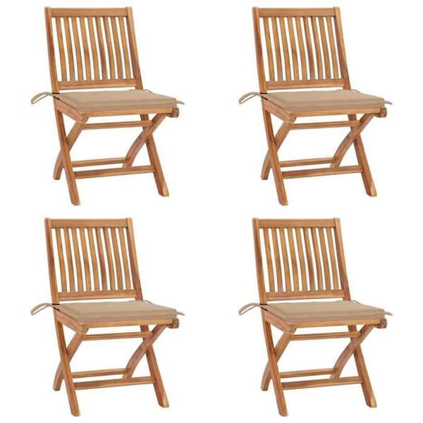 Fällbara trädgårdsstolar - EXKLUSIVT HEM - Solid teak - Set om 4 - Kuddar ingår - Väderbeständiga