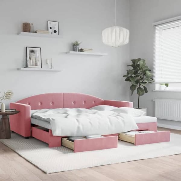 Lisävuode - MAISON EXCLUSIVE - 90x200 - Alusvuode - 2 laatikkoa - Vaaleanpunainen sametti rosa