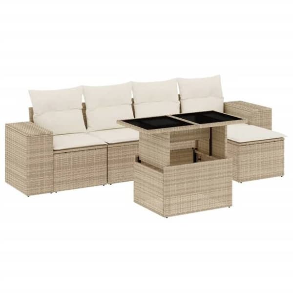Maison Exclusive - Trädgårdsmöbler med kuddar 6 delar beige flätad resin beige