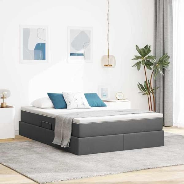 Maison Exclusive - Seng med opbevaring og madras Mørkegrå 140 x 200 cm Polyester