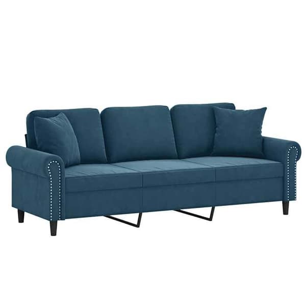 Maison Exclusive - Soffa 3 platser med dekorativa blå kuddar 180 cm sammet Blå