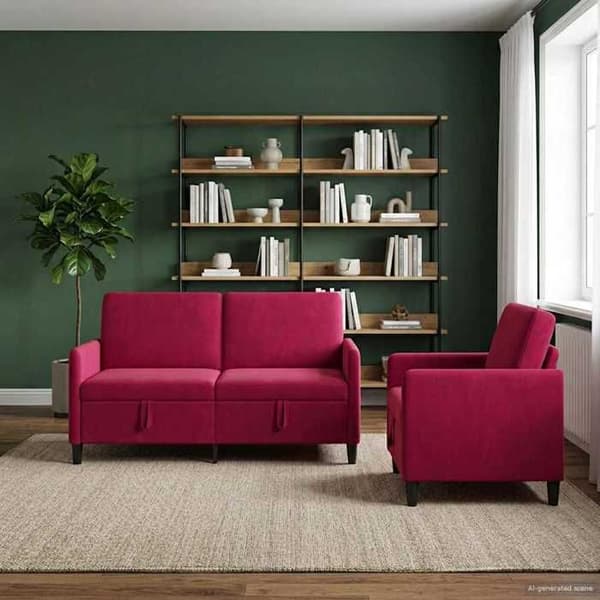 Soffa - EXKLUSIVT HUS - 2 delar - Bordeaux - Polyester - Förvaringslåda Bordeaux