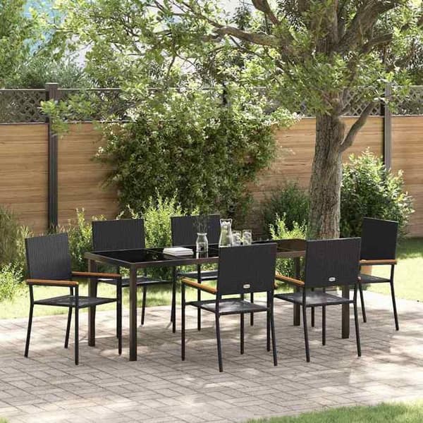 Maison Exclusive - 7 pc have spisebordssæt i sort polyrotin Svart