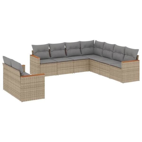 Maison Exclusive - Trädgårdsmöbler med kuddar 9 delar beige flätad resin