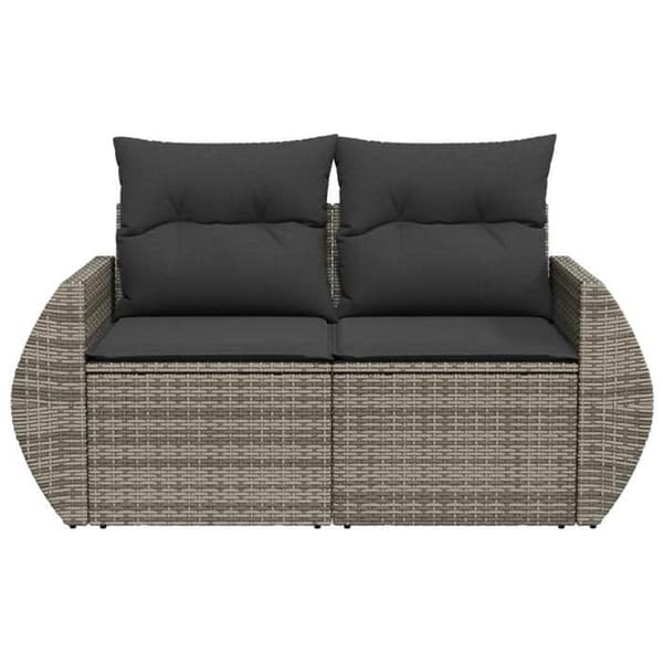 Maison Exclusive - Trädgårdssoffa 2 platser med grå kuddar i flätad resin