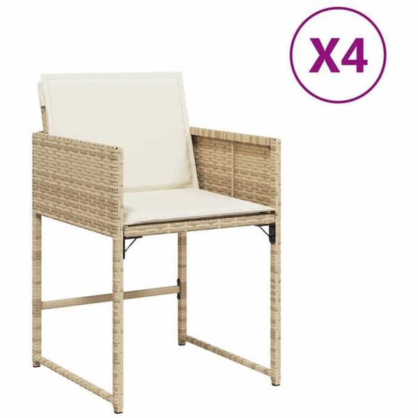 Maison Exclusive - Trädgårdsstolar med kuddar, set om 4, beige flätad resin beige