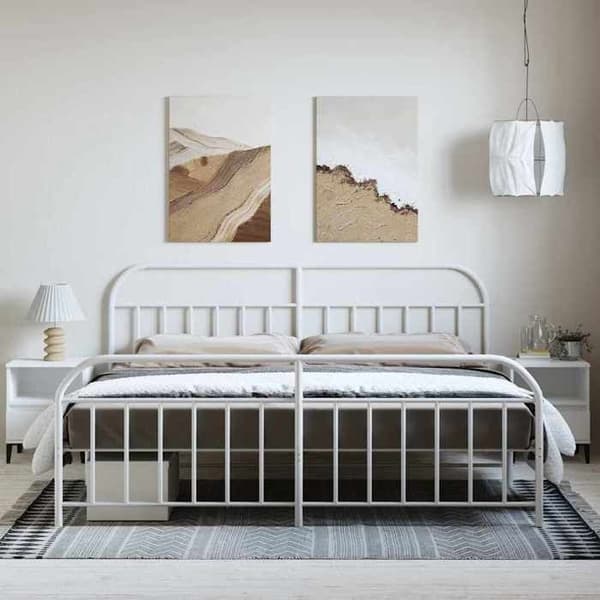 Sengestel - EKSKLUSIV HUS - 193x203 cm - Hvid metal - Lamelseng - Opbevaring under seng Vit