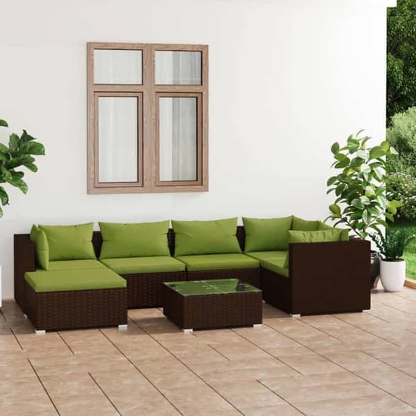 Maison Exclusive - Trädgårdsmöbler 7 delar med kuddar Flätad resin Brun