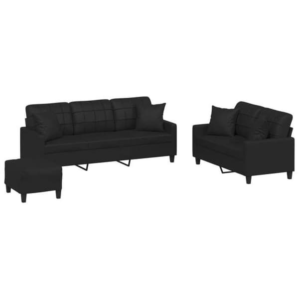 Maison Exclusive - Sæt af 3 sofaer med sorte kunstlæderpuder