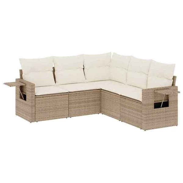 Maison Exclusive - Trädgårdsmöbler med kuddar 5 delar beige flätad resin