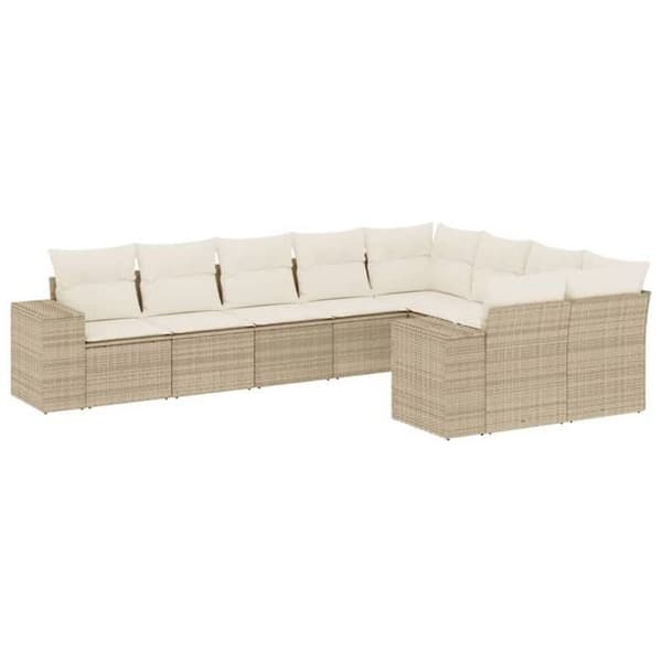 Maison Exclusive - Trädgårdsmöbler med kuddar 9 delar beige flätad resin