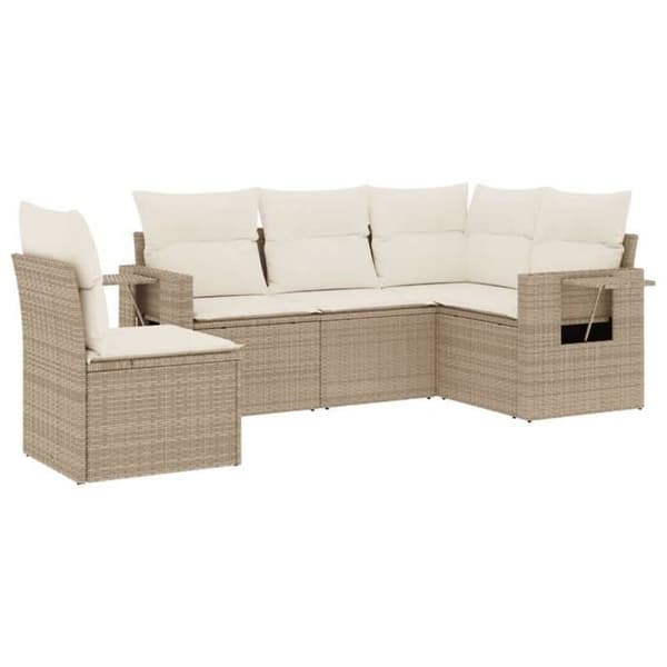 Maison Exclusive - Trädgårdsmöbler med kuddar 5 delar beige flätad resin
