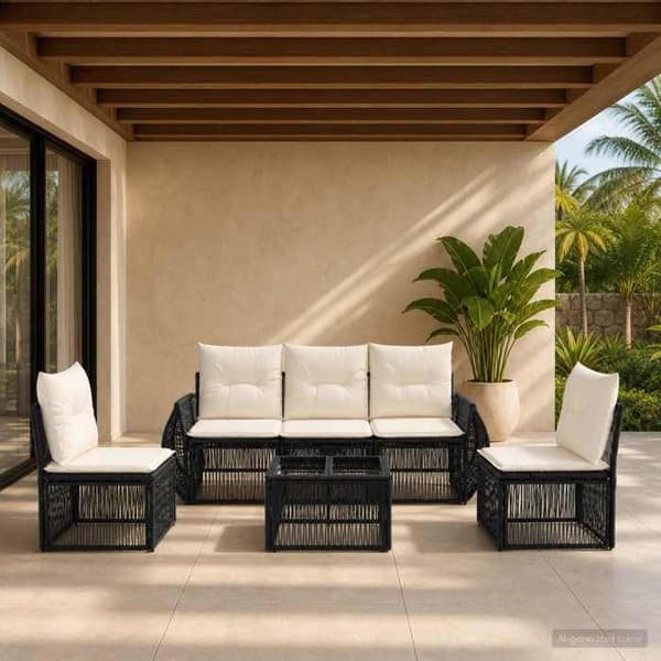 Maison Exclusive - 6-delt have-sofa sæt i sort og creme polyrotin