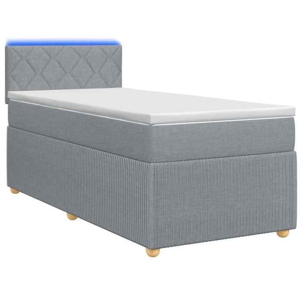Boxspring seng - MAISON EXCLUSIVE - Boxspring seng med madras og LED - Lys grå - 90 x 190 cm - Justerbar hovedgærde 78/88 cm Ljusgrått